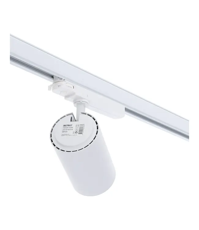 3 Fase LED Rail Spot ROS Koker, TRIAC-Dimbaar,  Wattage switch: 10/20/30w,  CCT-Switch, 950 tot 2850 lumen, CRI>90, Witte Behuizing , 3 Jaar Garantie