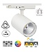 3 Fase LED Rail Spot Koker, TRIAC-Dimbaar,  Wattage switch: 10/20/30w,  CCT-Switch, 950 tot 2850 lumen, CRI>90, Witte Behuizing , 3 Jaar Garantie