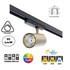 3 Fase LED Rail Spot Koker, TRIAC-Dimbaar,  Wattage switch: 10/20/30w,  CCT-Switch, 950 tot 2850 lumen, CRI>90, Goud Behuizing , 3 Jaar Garantie