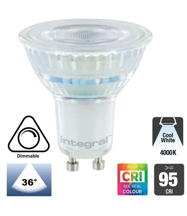 GU10 LED Spot 4w, 400-420 Lumen,  CRI95 (werkelijk kleur weergave), Glas, Dimbaar, Lichthoek: 36°,  2 Jaar Garantie