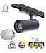 Reserveer: 3 Fase LED Rail Spot met Instelbare lichthoek (15°-55°), TRIAC-Dimbaar,  Wattage switch: 20/25/30w,  CCT-Switch, 1500 tot 2250 lumen, CRI>90, Zwarte Behuizing , 3 Jaar Garantie