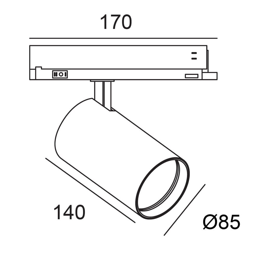3 Fase LED Rail Spot met Instelbare lichthoek (15°-55°), TRIAC-Dimbaar, Wattage switch: 20/25/30w, CCT-Switch, 1500 tot 2250 lumen, CRI>90, Witte Behuizing , 3 Jaar Garantie, foto 2 van 6