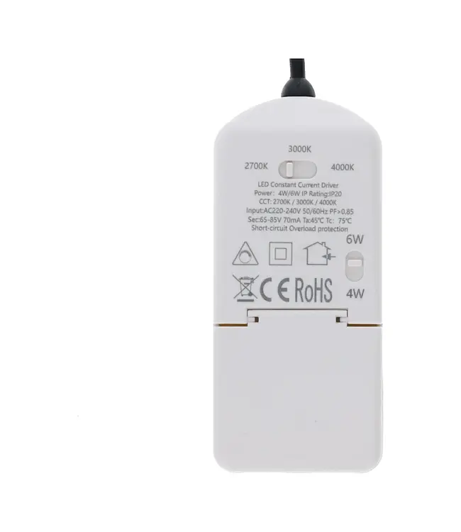 Inbouw LED Spot 6w Flat, 400 Lumen, CCT Switch (2700K/3000K/4000K), Kantelbaar, IP65, Dimbaar, CRI90, Wit Armatuur, Gatmaat 68-72mm, 2 Jaar Garantie