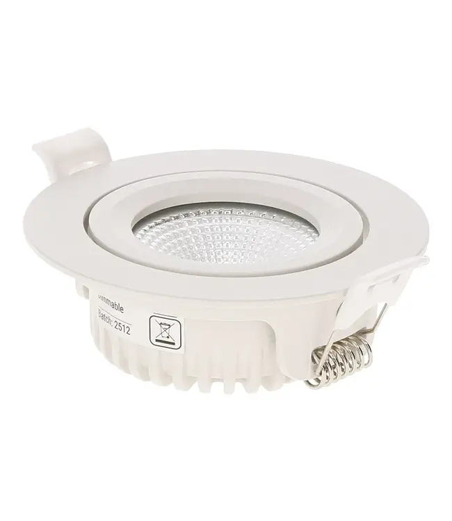 Inbouw LED Spot 6w Flat, 400 Lumen, CCT Switch (2700K/3000K/4000K), Kantelbaar, IP65, Dimbaar, CRI90, Wit Armatuur, Gatmaat 68-72mm, 2 Jaar Garantie