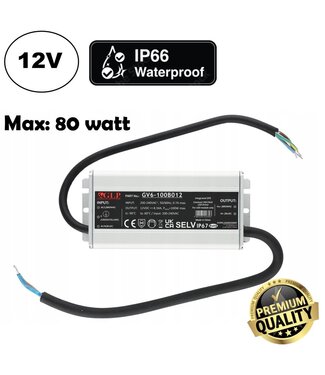 GLP Premium IP67 Waterproof Led Strip voeding 12V/100W/8,3A, Max: 80w, Afm:148x68x37 mm, 3 Jaar Garantie