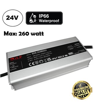GLP Premium IP67 Waterproof Led Strip voeding 24V/320W/13,33A, Max: 260w, Afm:225x97x41 mm, 3 Jaar Garantie
