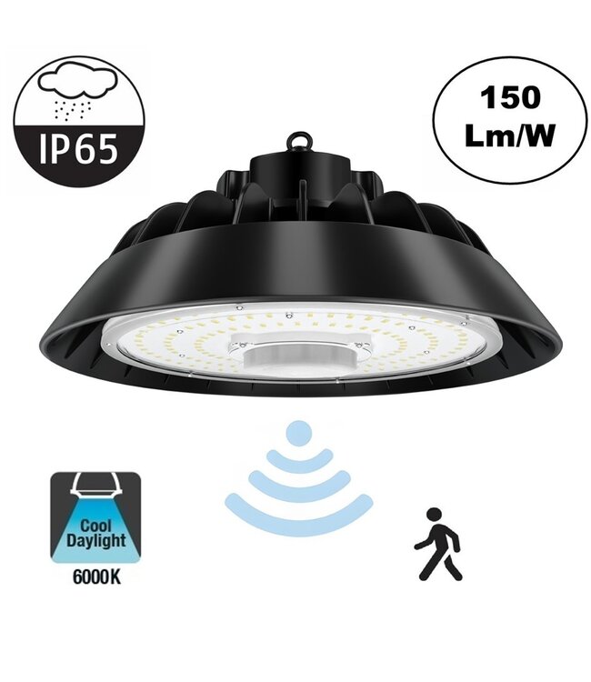 GKD High Bay Led Ufo 150w, 22500 Lumen, IP65, Met Bewegingssensor, 5 Jaar Garantie