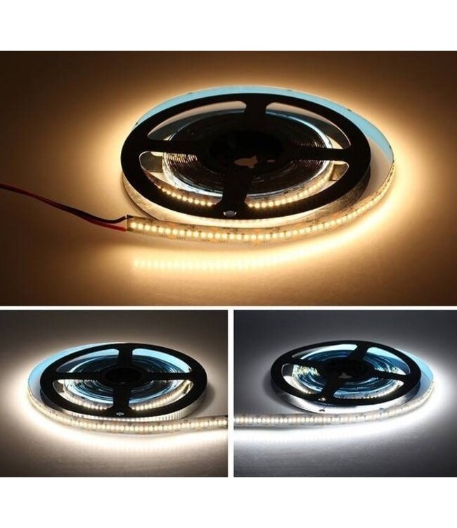 High Lumen Led Strip ROL 5 Meter, 24w/m, 320 led/m, 2900-3155Lm/m (130lm/w), 24v, CRI90, IP20, 10mm, 3 Jaar garantie