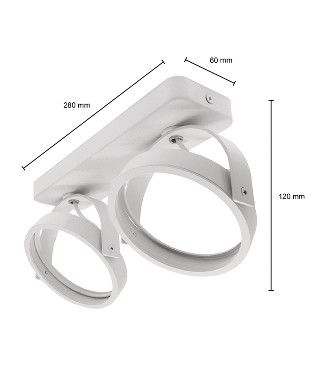 Opbouw armatuur AR111 met 2x GU10 Fitting, Witkleurige behuizing