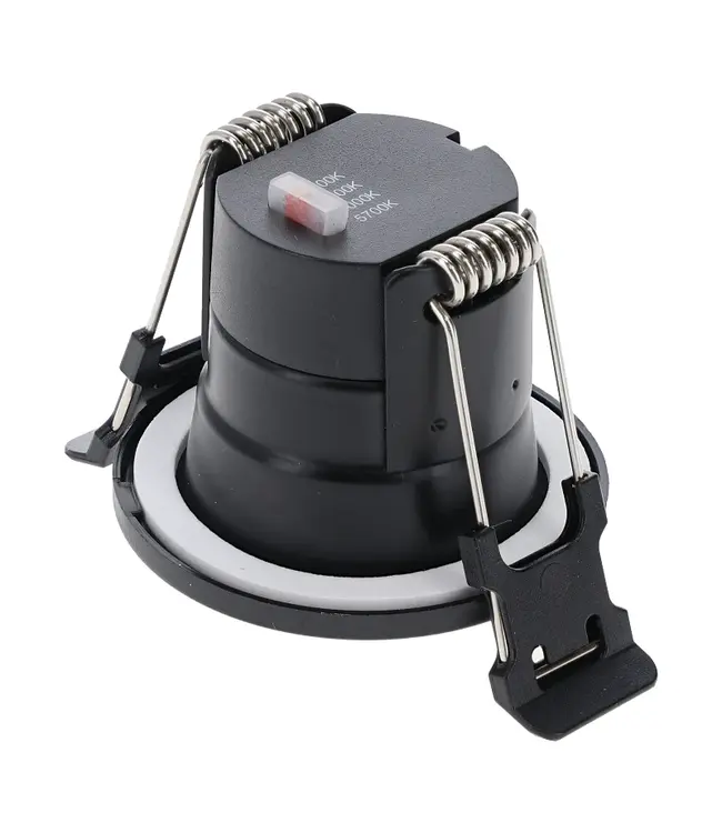 Inbouw LED Spot 4w Mini, 380 Lumen, CCT Switch (2700K/3000K/4000K/5700K), IP65, Dimbaar, Zwart Armatuur, Gatmaat 40-45mm, 2 Jaar Garantie