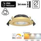 Inbouw LED Spot 5/7w Luxe, 475/665 Lumen, CCT + DimToWarm Switch (2300K/3000K/4000K + Dim To Warm), Kantelbaar, IP65, Dimbaar, Messing Armatuur, Gatmaat 70mm, 3 Jaar Garantie