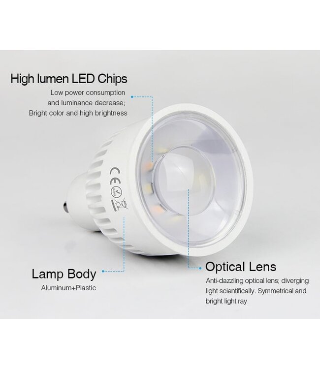 MiBoxer GU10 LED Spot 6w CCT, 2.4Ghz, 550 Lumen, 2 Jaar Garantie  - FUT107