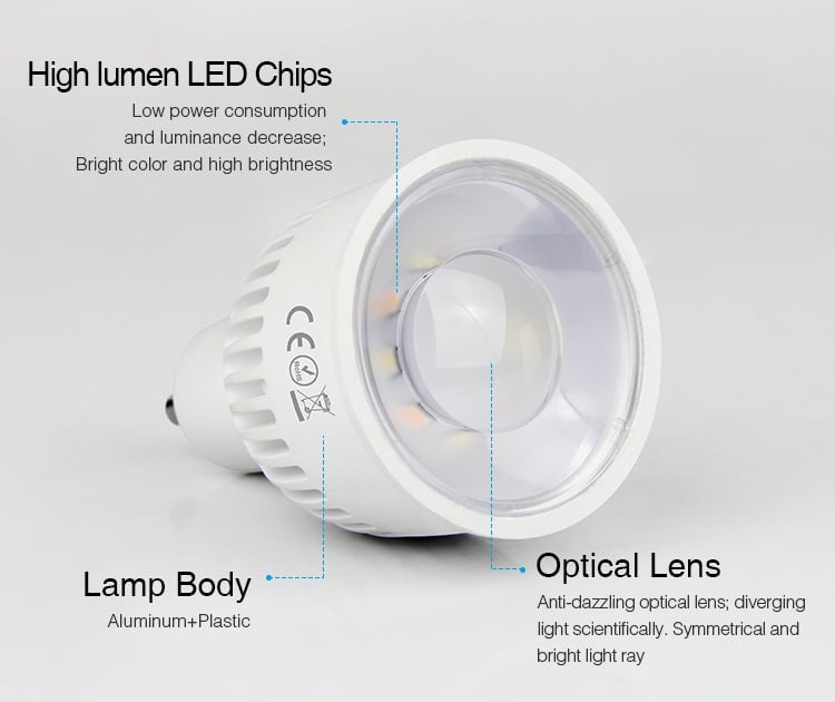 MiBoxer GU10 LED Spot 6w CCT, 2.4Ghz, 550 Lumen, 2 Jaar Garantie - FUT107, foto 5 van 6