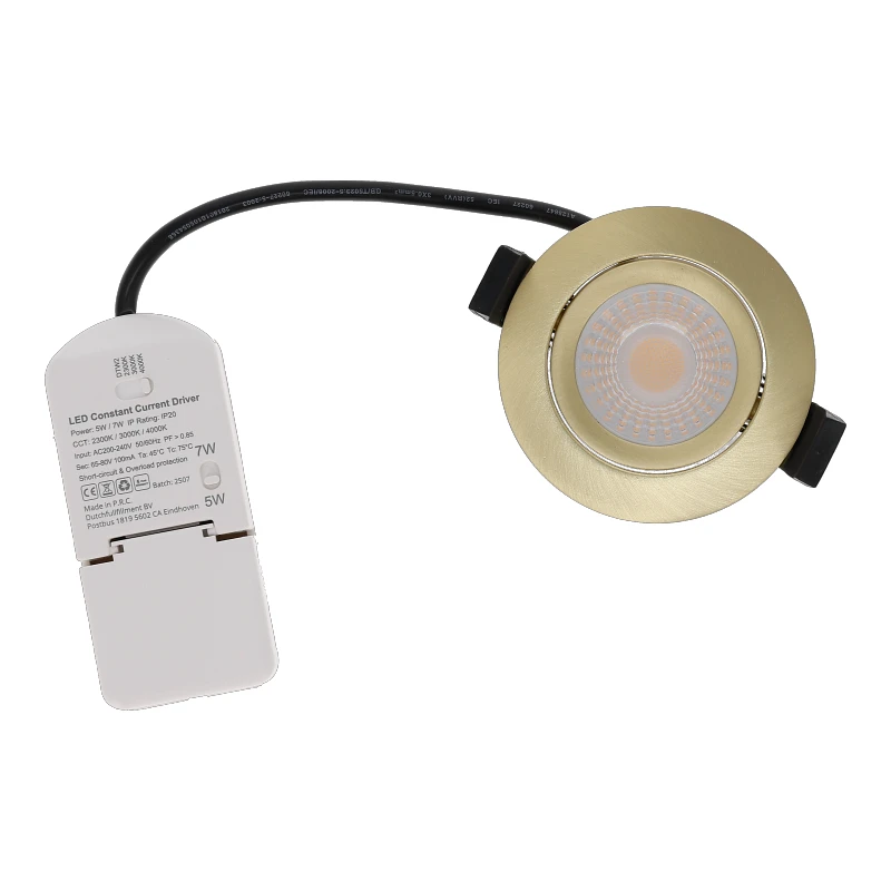 Inbouw LED Spot 5/7w Luxe, 475/665 Lumen, CCT + DimToWarm Switch (2300K/3000K/4000K + Dim To Warm), Kantelbaar, IP65, Dimbaar, Messing Armatuur, Gatmaat 70mm, 3 Jaar Garantie, foto 2 van 6
