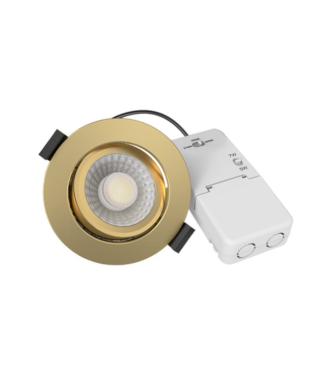 Inbouw LED Spot 5/7w Luxe, 475/665 Lumen, CCT (2700K/3000K/4000K), Kantelbaar, IP65, Dimbaar, Messing Armatuur, Gatmaat 70mm, 3 Jaar Garantie