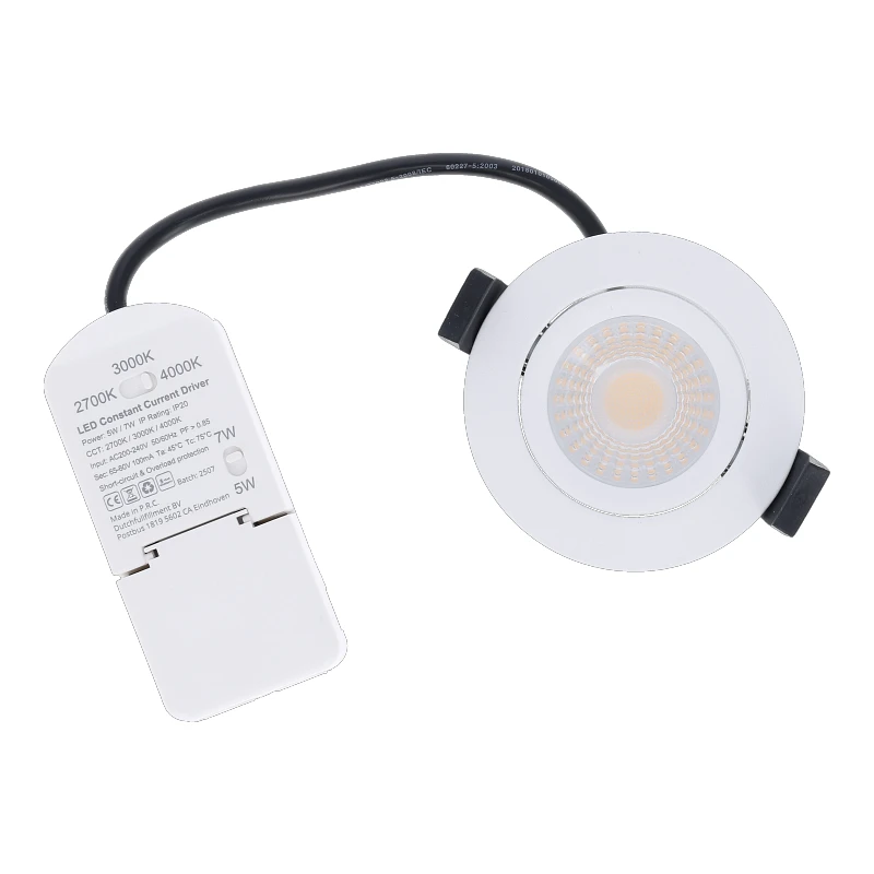 Inbouw LED Spot 5/7w Luxe, 475/665 Lumen, CCT (2700K/3000K/4000K), Kantelbaar, IP65, Dimbaar, Wit Armatuur, Gatmaat 70mm, 3 Jaar Garantie, foto 4 van 6