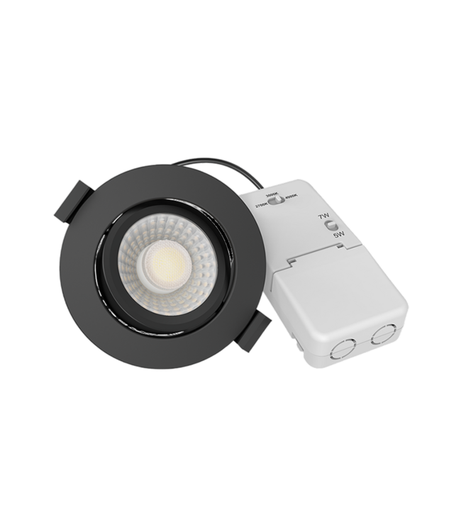 Inbouw LED Spot 5/7w Luxe, 475/665 Lumen, CCT (2700K/3000K/4000K), Kantelbaar, IP65, Dimbaar, Zwart Armatuur, Gatmaat 70mm, 3 Jaar Garantie