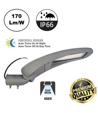 Premium Led Straatverlichting 150w, Met Daglichtsensor, 25500 Lm (170lm/w), 4000K Neutraal Wit, Sosen LED Driver, IP66, IK10, 3 Jaar Garantie