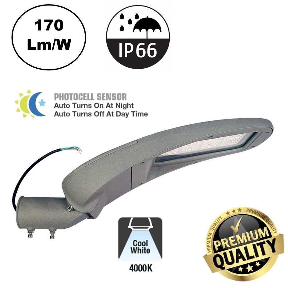 Premium Led Straatverlichting 150w, Met Daglichtsensor, 25500 Lm (170lm/w), 4000K Neutraal Wit, Sosen LED Driver, IP66, IK10, 3 Jaar Garantie
