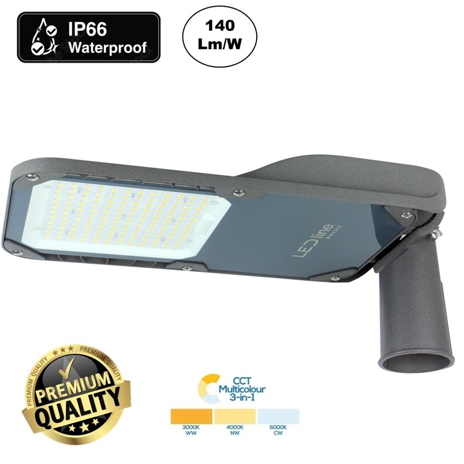 Prime Led Straatverlichting 100w, CCT-Switch (3000K/4000K/5700K), 14000 Lm (140lm/w), IP66, IK08, 3 Jaar Garantie