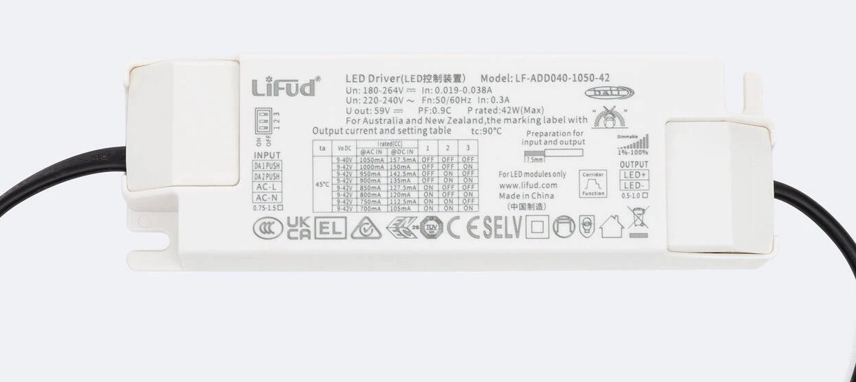 LIFUD flash free DALI-2 Dimbare LED Driver | Dip-Switch: 700-1050mA | 9-42V max: 29-42W | 3 Jaar Garantie, foto 2 van 3