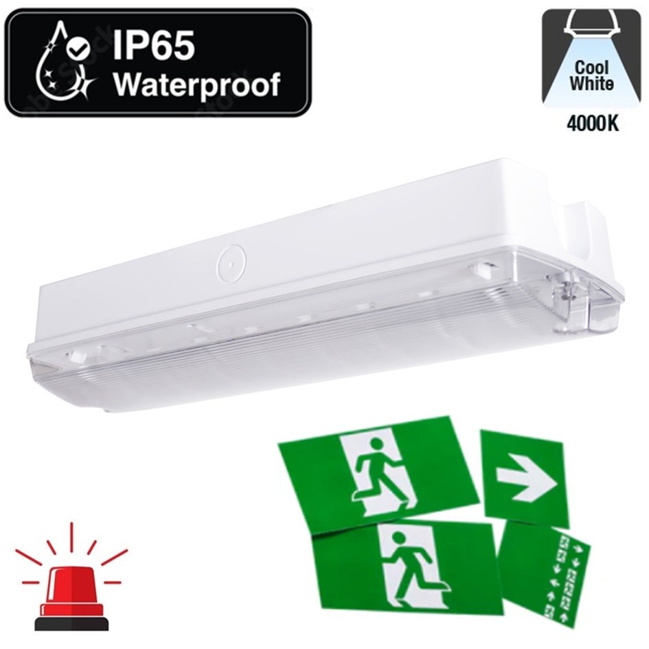 Opbouw LED Bulkhead Noodverlichting 4,5w, 250 Lumen / 160 Lumen Nood, 4000K Neutraal Wit, IP65, Met pijlaanduiding, 3 Jaar garantie