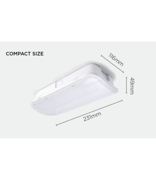 Compact LED Bulkhead Noodverlichting 1w, 150 Lumen, IP65, Met pijlaanduiding, 231x116mm, 2 Jaar garantie