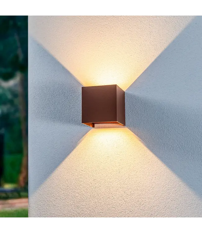 LED Wandlamp Cube 2x3 Watt, 2x 225 Lumen, 3000K Warm Wit, P65, Roestbruin/Koperbruin, 2 Jaar Garantie
