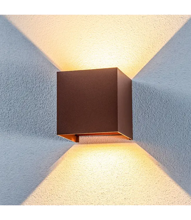 Wandlamp Cube met G9 Fitting, P65, Roestbruin/Koperbruin