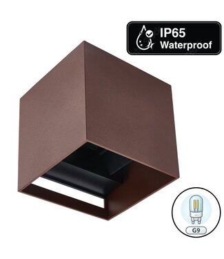 Wandlamp Cube met G9 Fitting, P65, Roestbruin/Koperbruin