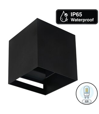 Wandlamp Cube met G9 Fitting, P65, Zwart