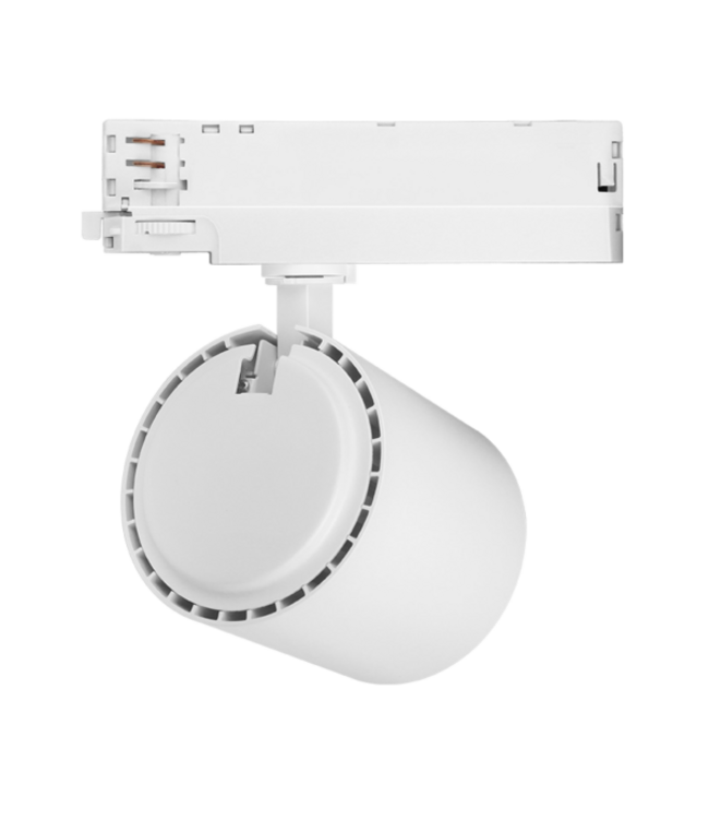 3 Fase LED Rail Spot JAS Koker, TRIAC-Dimbaar,  Wattage switch: 10/20/30w,  CCT-Switch, 900 tot 2700 lumen, CRI>90, Witte Behuizing , 3 Jaar Garantie