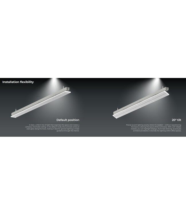 3 Fase Rail FOC Linear Lamp 143cm met Wattage switch: 13-40W, CCT-Switch, 1690 tot 5200 lumen, CRI>90, Zwarte Behuizing , 5 Jaar Garantie