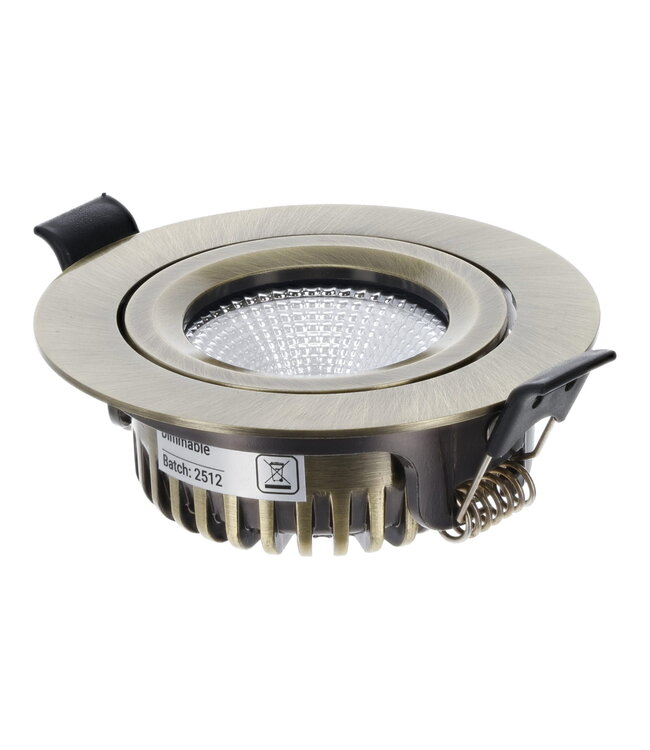 Inbouw LED Spot 6w Flat, 400 Lumen, CCT Switch (2700K/3000K/4000K), Kantelbaar, IP65, Dimbaar, CRI90, Brons Armatuur, Gatmaat 68-72mm, 2 Jaar Garantie