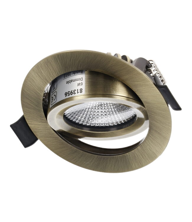 Inbouw LED Spot 6w Flat, 400 Lumen, CCT Switch (2700K/3000K/4000K), Kantelbaar, IP65, Dimbaar, CRI90, Brons Armatuur, Gatmaat 68-72mm, 2 Jaar Garantie