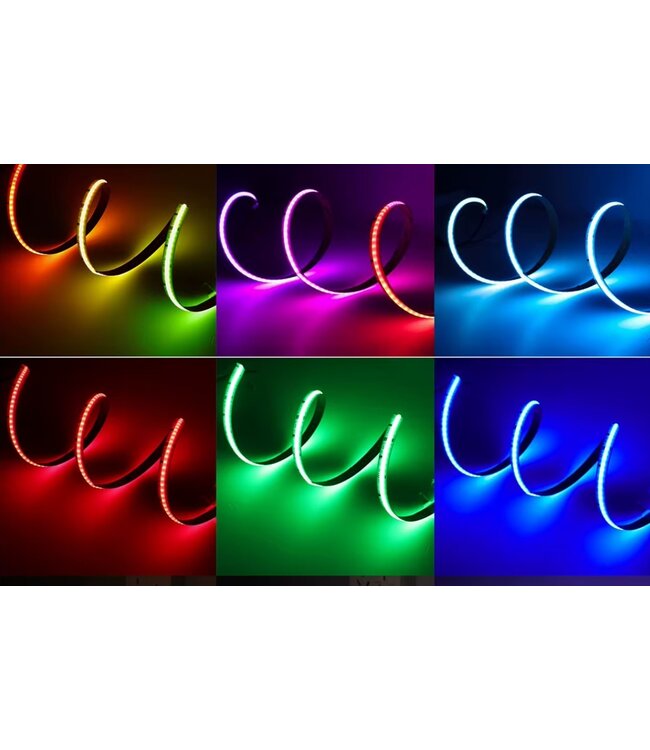 Premium SPI/Digital Led Strip ROL 5 Meter COB, RGB, CRI90, 11w/m, 630 led/m, 24v, IP20, 10mm, 3 Jaar garantie