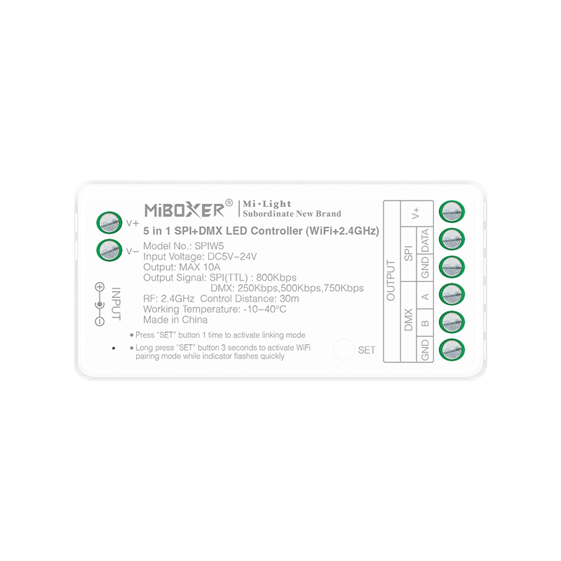 Miboxer SPIW5 - SPI / Digital LED Strip Controller | 5in1 Mono / CCT /RGB / RGBW / RGBCCT | Max 10A | Wifi + 2.4Ghz + DMX, foto 2 van 6
