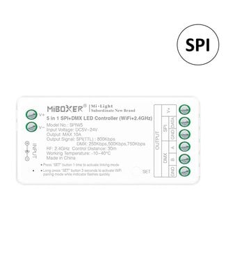 Miboxer SPIW5 - SPI / Digital LED Strip Controller | 5in1 Mono /  CCT /RGB / RGBW / RGBCCT | Max 10A | Wifi + 2.4Ghz + DMX