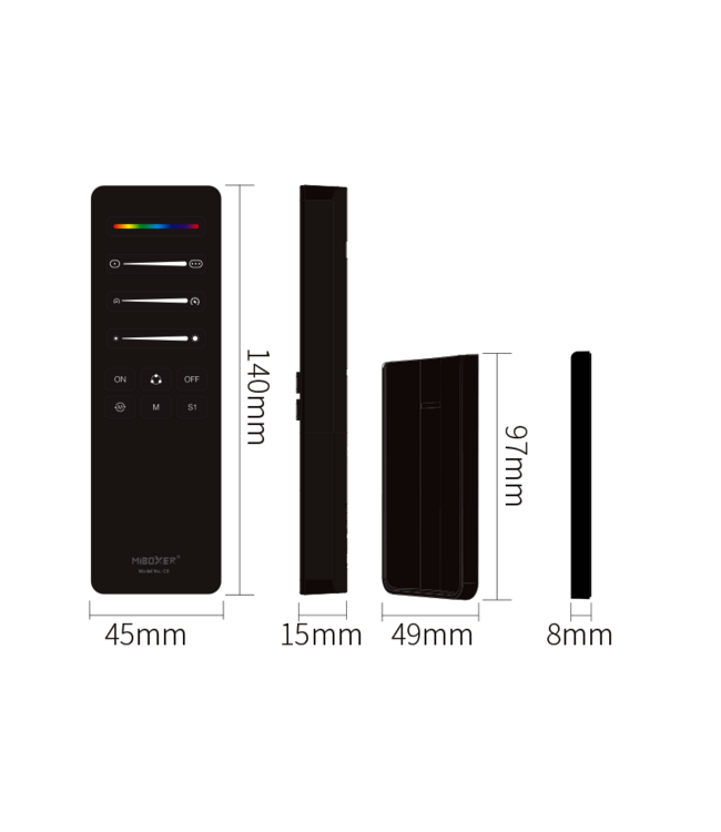 Miboxer C6 SPI Afstandsbediening Zwart - Mono/RGB/RGBW - Geschikt voor controller: SPIR3 / SPIR3-M