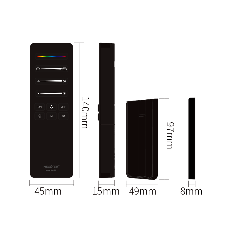 Miboxer C6 SPI Afstandsbediening Zwart - Mono/RGB/RGBW - Geschikt voor controller: SPIR3 / SPIR3-M - 2.4Ghz, foto 6 van 6