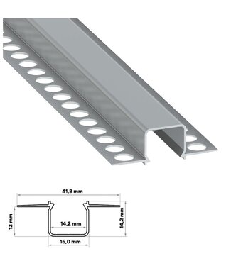 Stuc Aluminium Led Strip Profiel MOSSO tot 12mm LED Strips | ALU | 16x12mm | Per 2 Meter