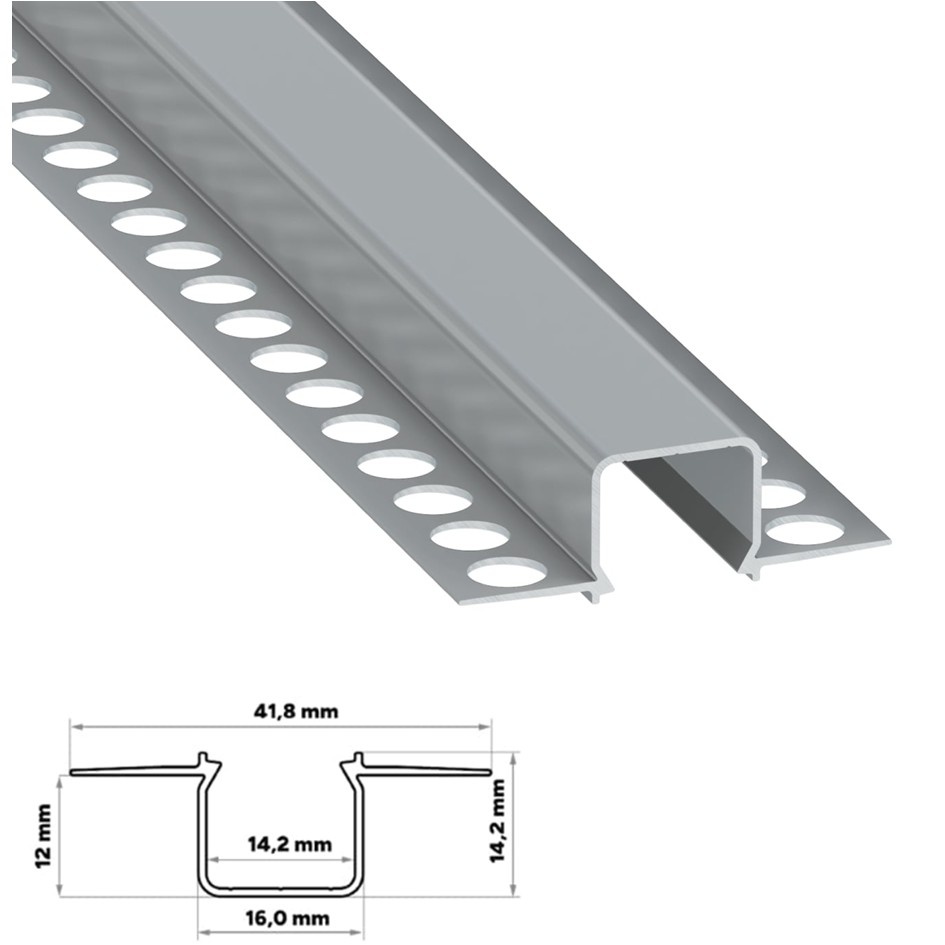 Stuc Aluminium Led Strip Profiel MOSSO tot 12mm LED Strips | ALU | 16x12mm | Per 2 Meter