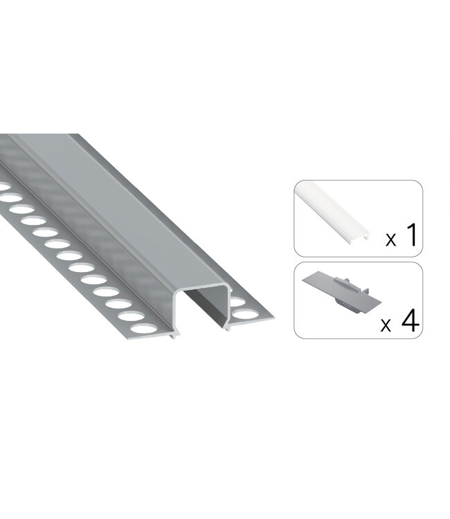 Stuc Aluminium Led Strip Profiel MOSSO tot 12mm LED Strips | ALU | 16x12mm | Per 2 Meter