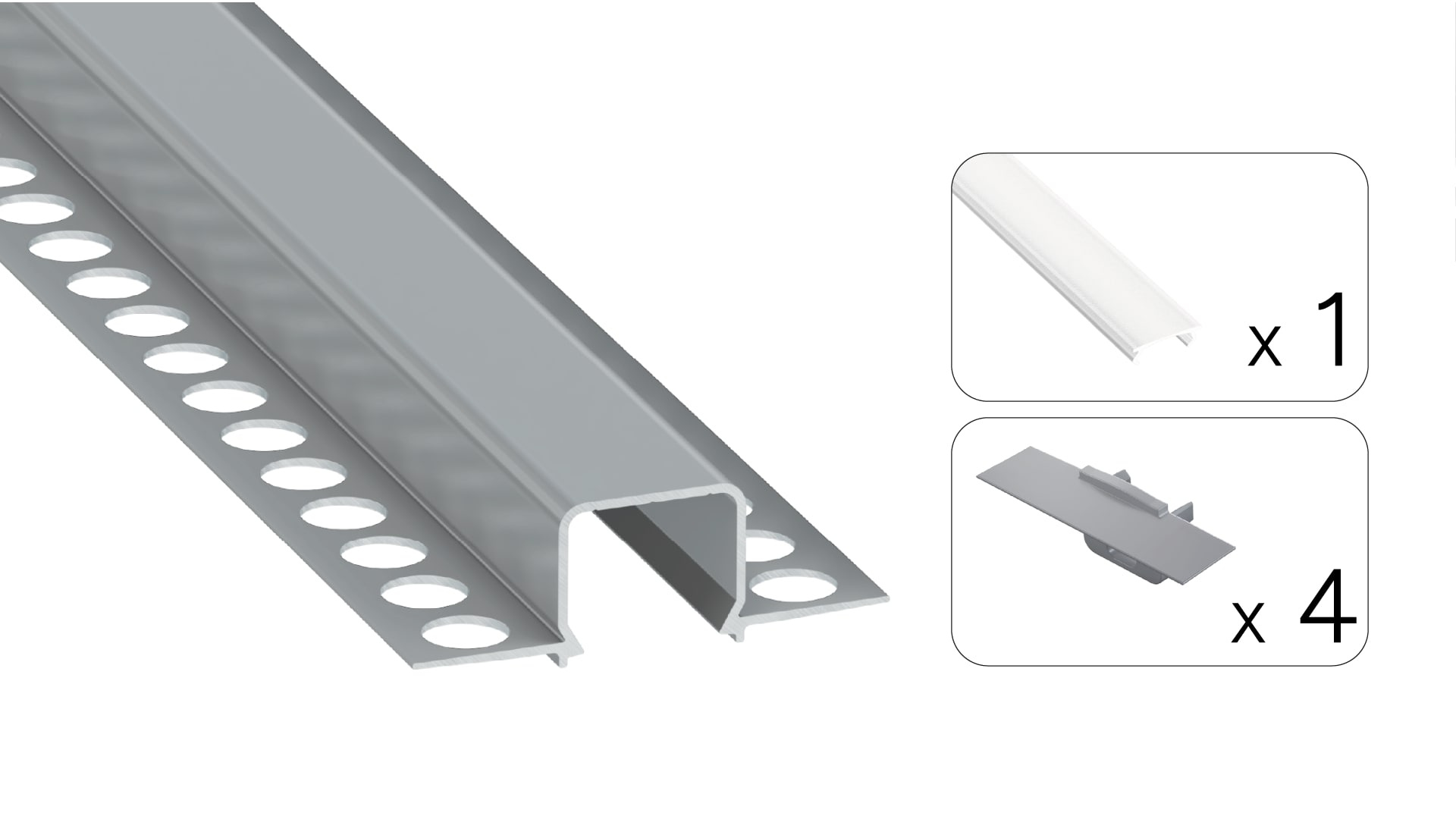 Stuc Aluminium Led Strip Profiel MOSSO tot 12mm LED Strips | ALU | 16x12mm | Per 2 Meter, foto 5 van 6