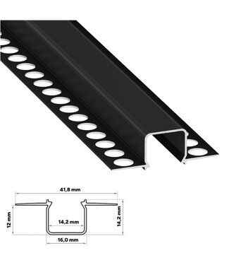 Stuc Aluminium Led Strip Profiel MOSSO tot 12mm LED Strips | ZWART | 16x12mm | Per 2 Meter
