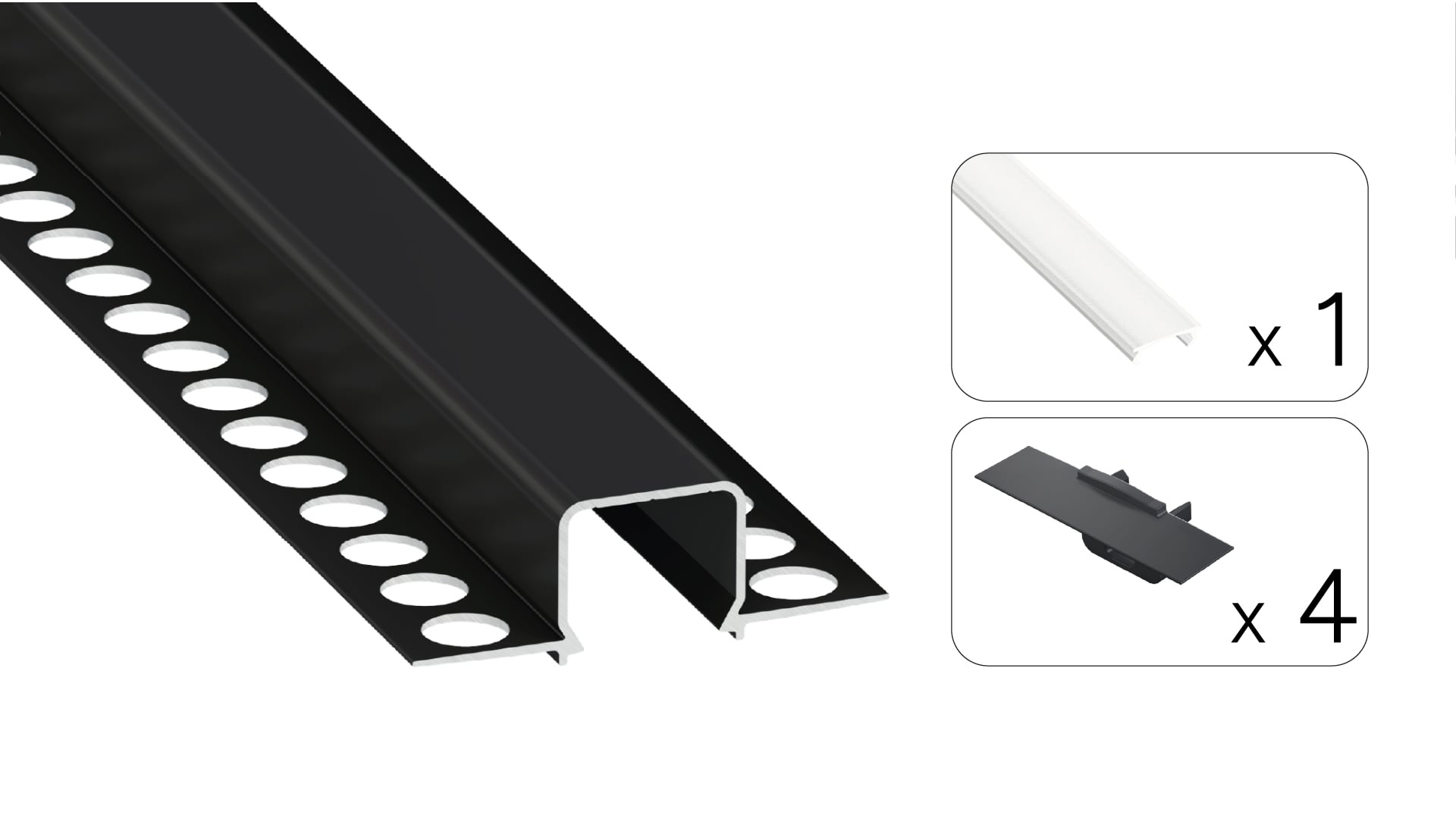 Stuc Aluminium Led Strip Profiel MOSSO tot 12mm LED Strips | ZWART | 16x12mm | Per 2 Meter, foto 6 van 6