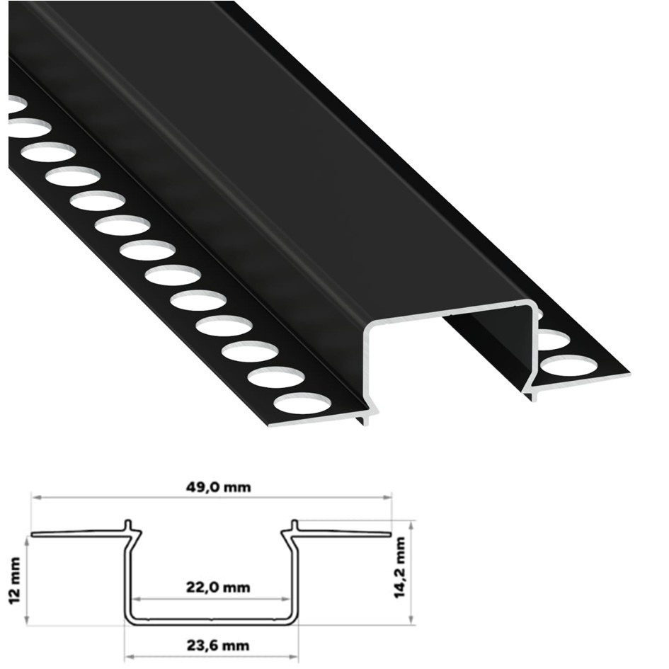 Stuc Aluminium Led Strip Profiel HORST tot 20mm LED Strips | ZWART | 24x12mm | Per 2 Meter