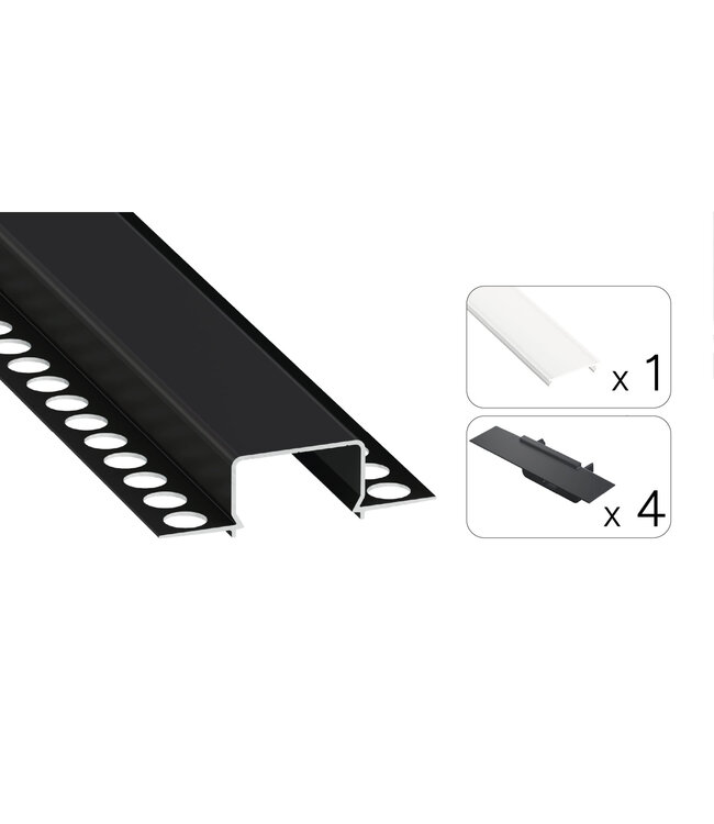 Stuc Aluminium Led Strip Profiel HORST tot 20mm LED Strips | ZWART | 24x12mm | Per 2 Meter