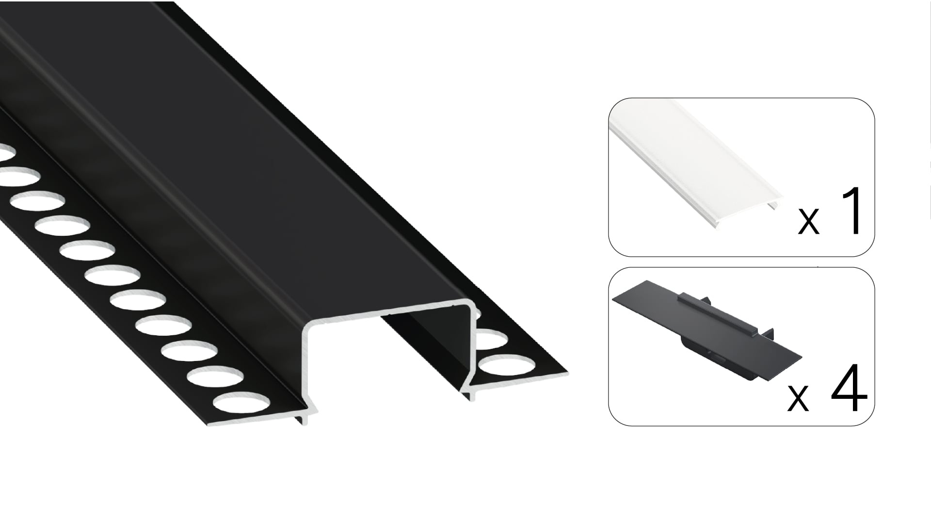Stuc Aluminium Led Strip Profiel HORST tot 20mm LED Strips | ZWART | 24x12mm | Per 2 Meter, foto 6 van 6