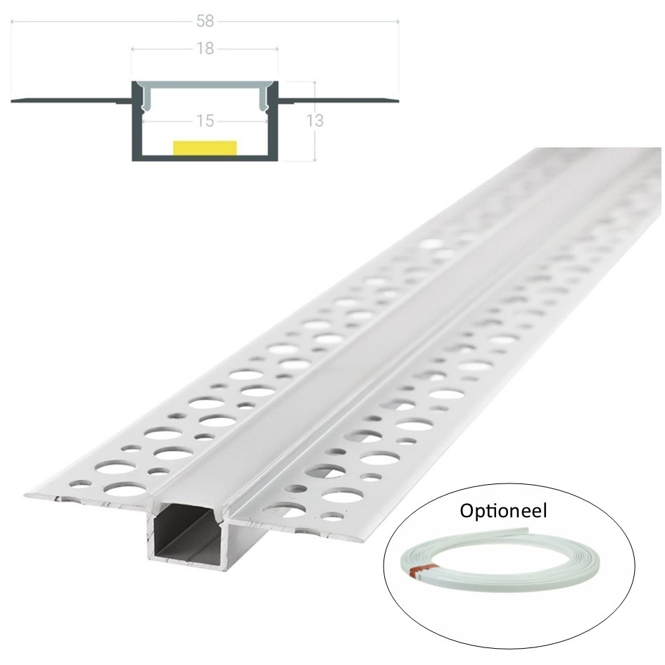 Stuc Aluminium Led Strip Profiel DUR tot 15mm LED Strips | ALU | 18x13mm | Per 2 Meter